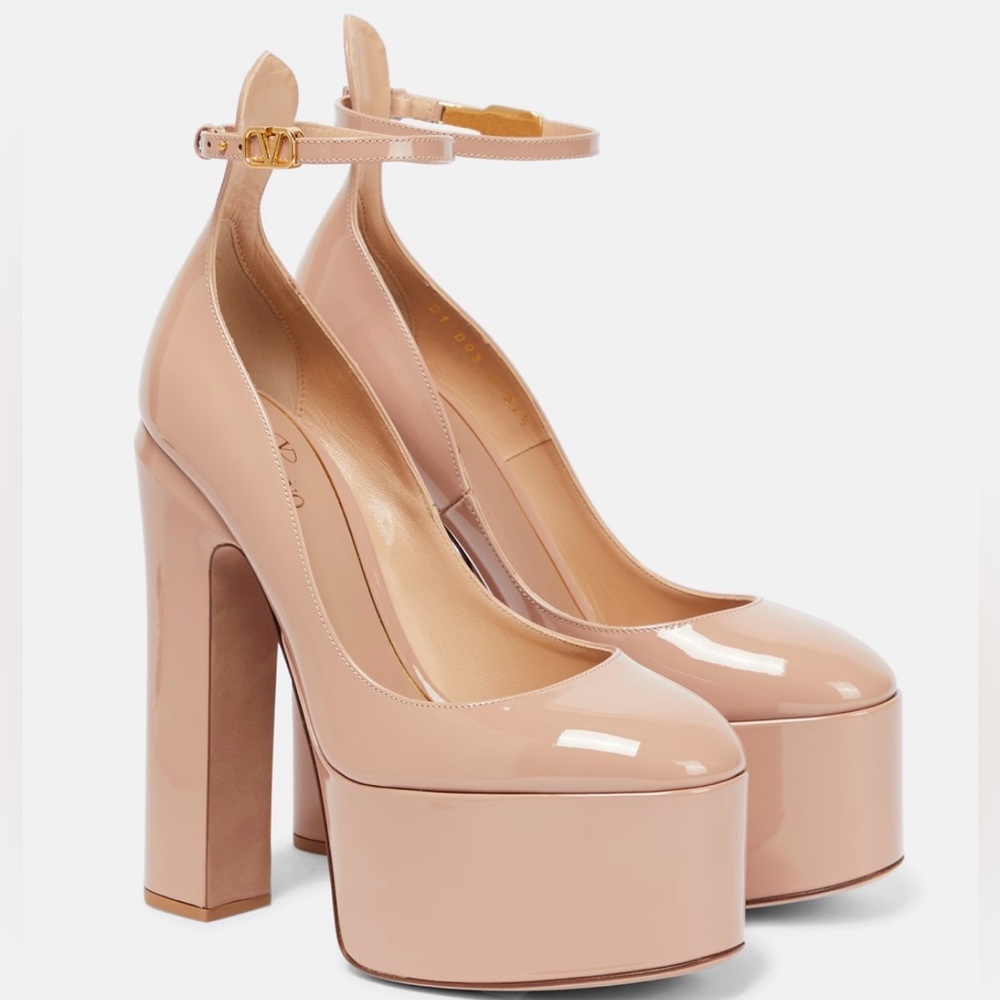 Valentino Garavani Tan-Go Rose Patent Leather Platform Leather Pumps sz 39.5 NWB